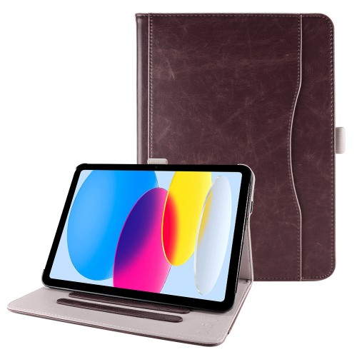 iPad 10.9 (2022) leren case / hoes donkerbruin incl. standaard met 3 standen