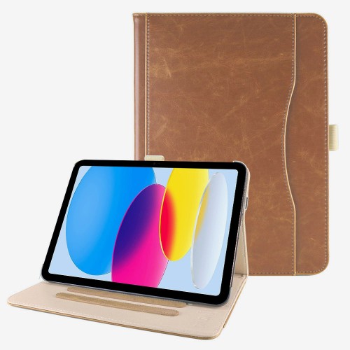 iPad 10.9 (2022) leren case / hoes bruin incl. standaard met 3 standen