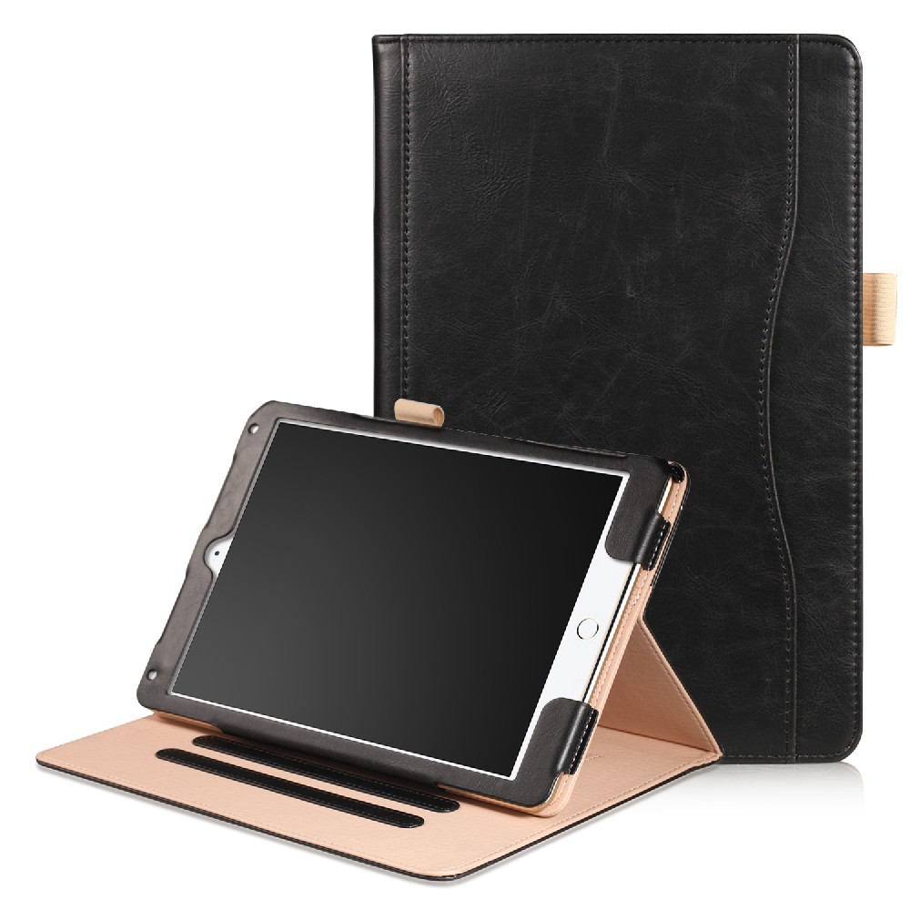 iPad 1 / Air 2 / 9.7 (2017) / 9.7 (2018) leren case / hoes zwart incl. 3 standen