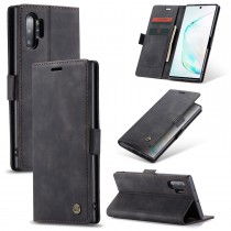 Zacht vintage hoesje / case met 2 kaarthouders en geldsleuf geschikt voor Samsung Galaxy Note 10+ zwart